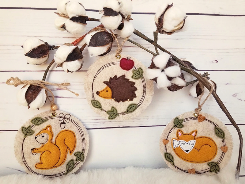 Waldtiere herbstliche Anhänger - ITH-Stickdatei